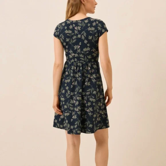Pact Organic Fit & Flare Crossover Dress Painted Petals Midnight Blue - Picture 3 of 6